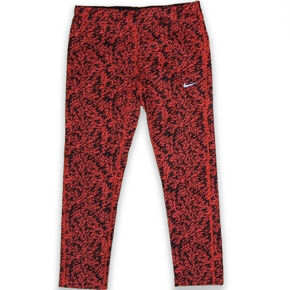 Nike Dri-Fit Red Black Printed Athletic Wear Work Out Capri Leggings Size Small - Picture 1 of 9
